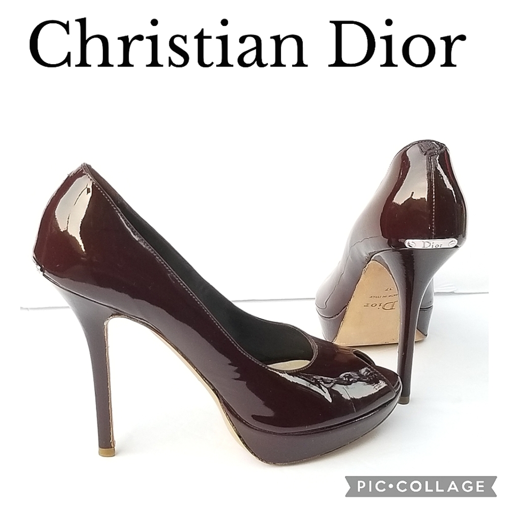 Christian Dior Patent leather peep toe heels pumps Size 37